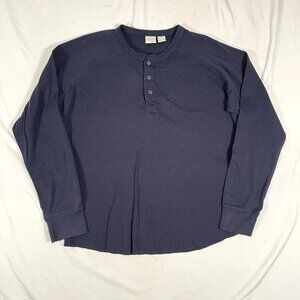 Vintage Y2K Falls Creek Raglan Sleeve Henley Adult Large Navy Blue Cotton